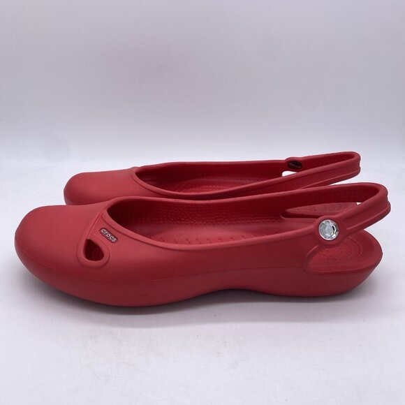 CROCS Olivia Ballet Flats Women's 12 Red Slingback Jeweled Crystal Rhinestone - Picture 6 of 11